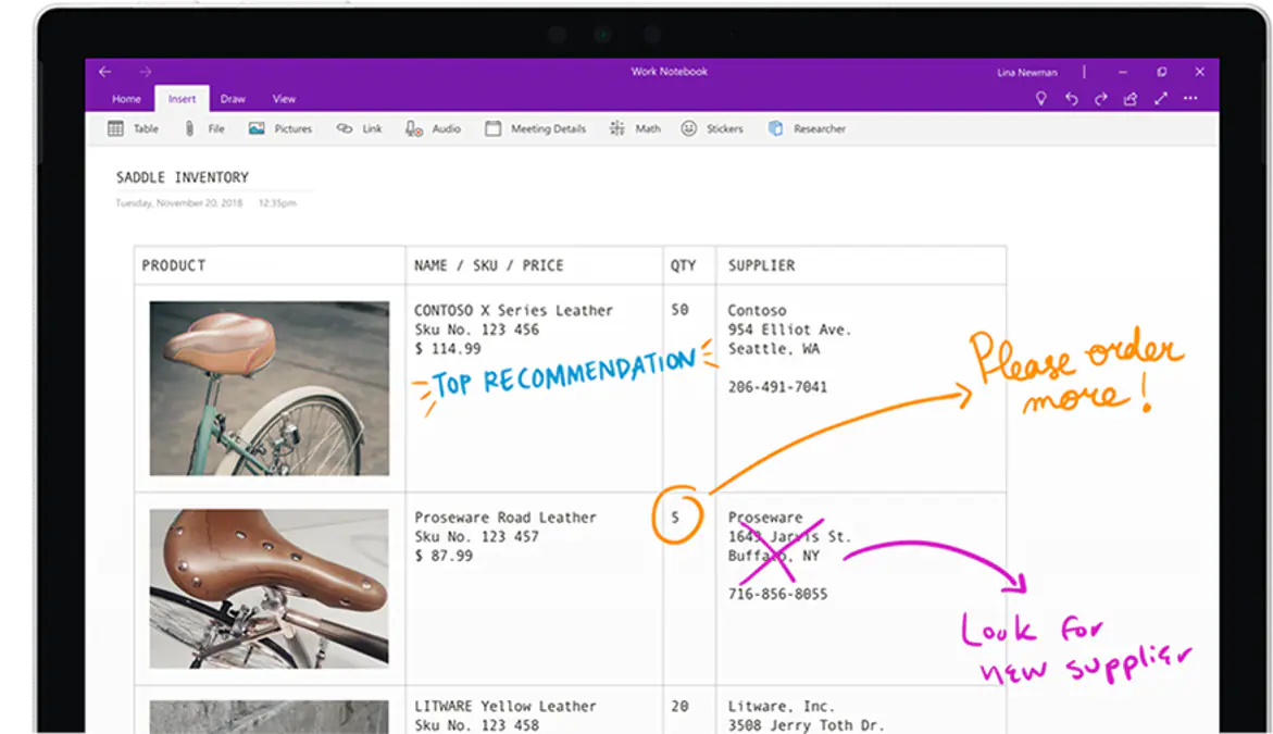 screenshot of Microsoft OneNote